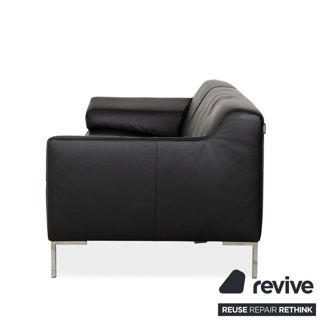 Freisitil Rolf Benz Leather Three-Seater Black Sofa Couch