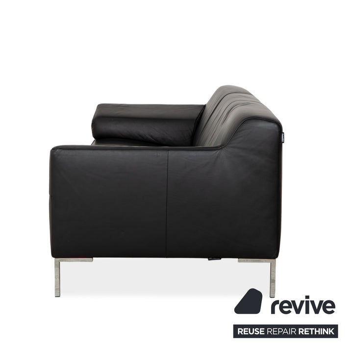 Freisitil Rolf Benz Leather Three-Seater Black Sofa Couch