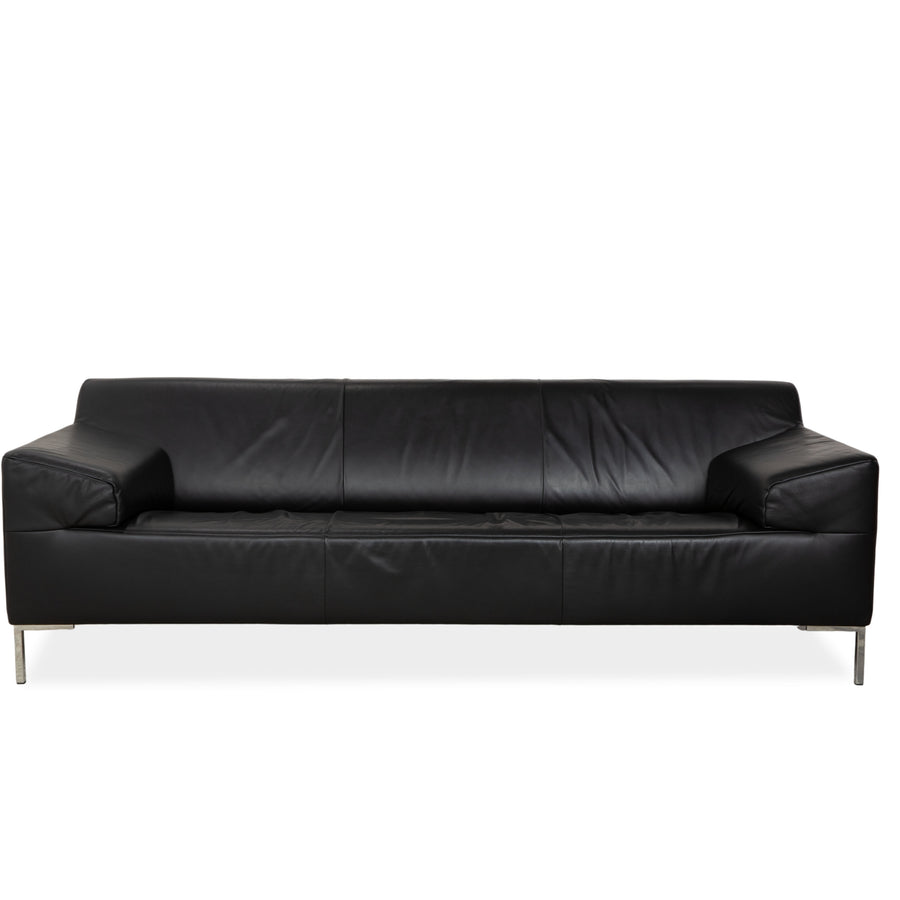 Freisitil Rolf Benz Leather Three-Seater Black Sofa Couch