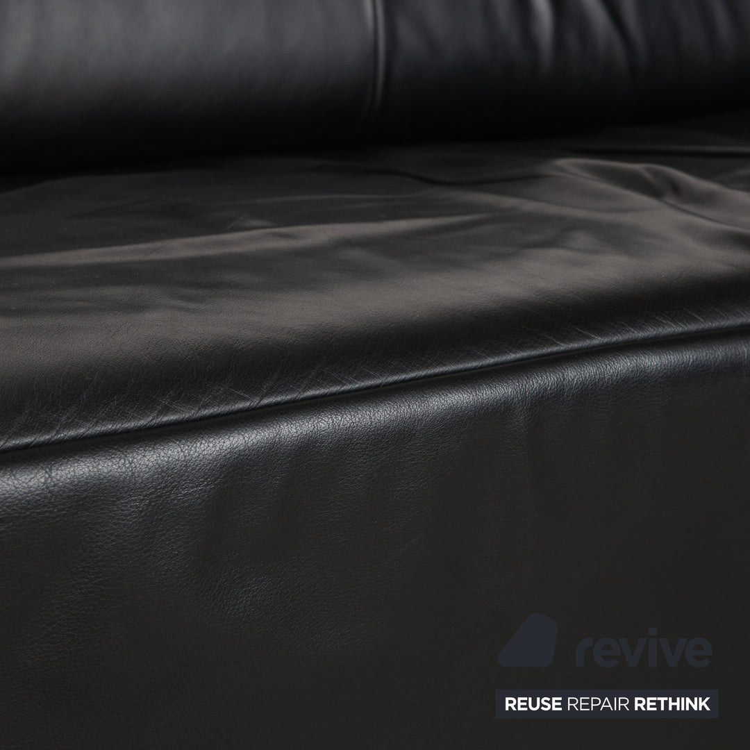 Freisitil Rolf Benz Leather Three-Seater Black Sofa Couch
