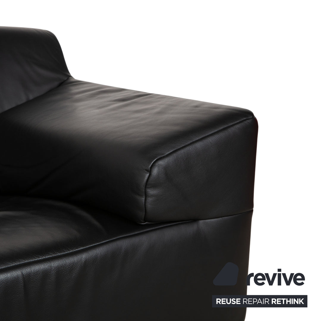 Freisitil Rolf Benz Leather Three-Seater Black Sofa Couch