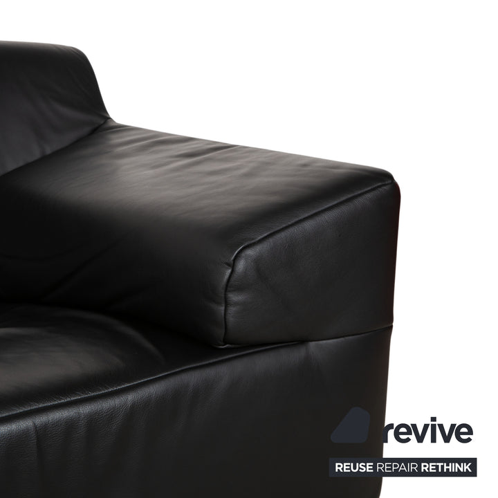 Freisitil Rolf Benz Leather Three-Seater Black Sofa Couch