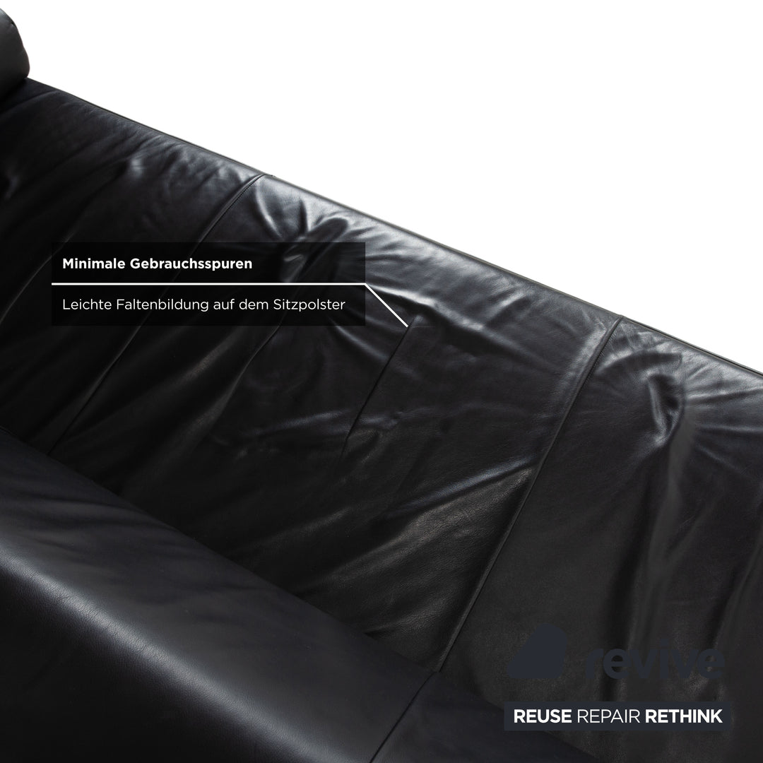 Freisitil Rolf Benz Leather Three-Seater Black Sofa Couch