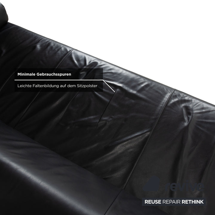 Freisitil Rolf Benz Leather Three-Seater Black Sofa Couch