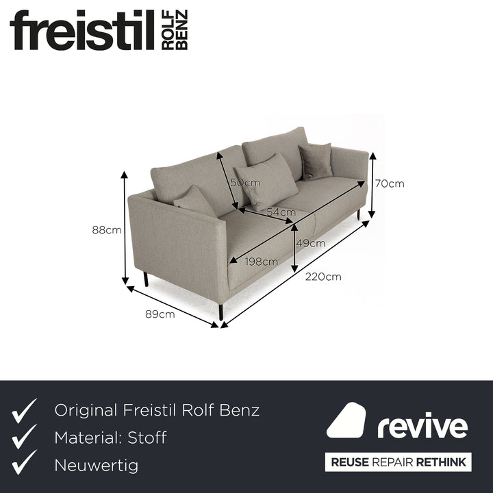 Freestyle Rolf Benz 133 fabric four-seater grey sofa couch steel feet black