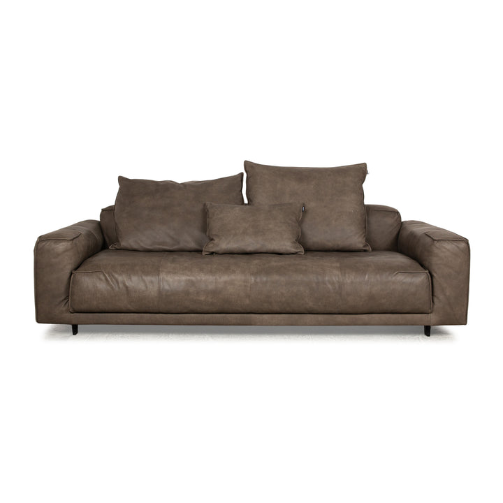 Freestyle Rolf Benz 136 Leather Four Seater Brown Brown-Gray Sofa Couch