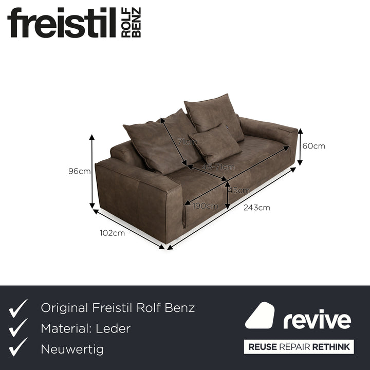 Freestyle Rolf Benz 136 Leather Four Seater Brown Brown-Gray Sofa Couch