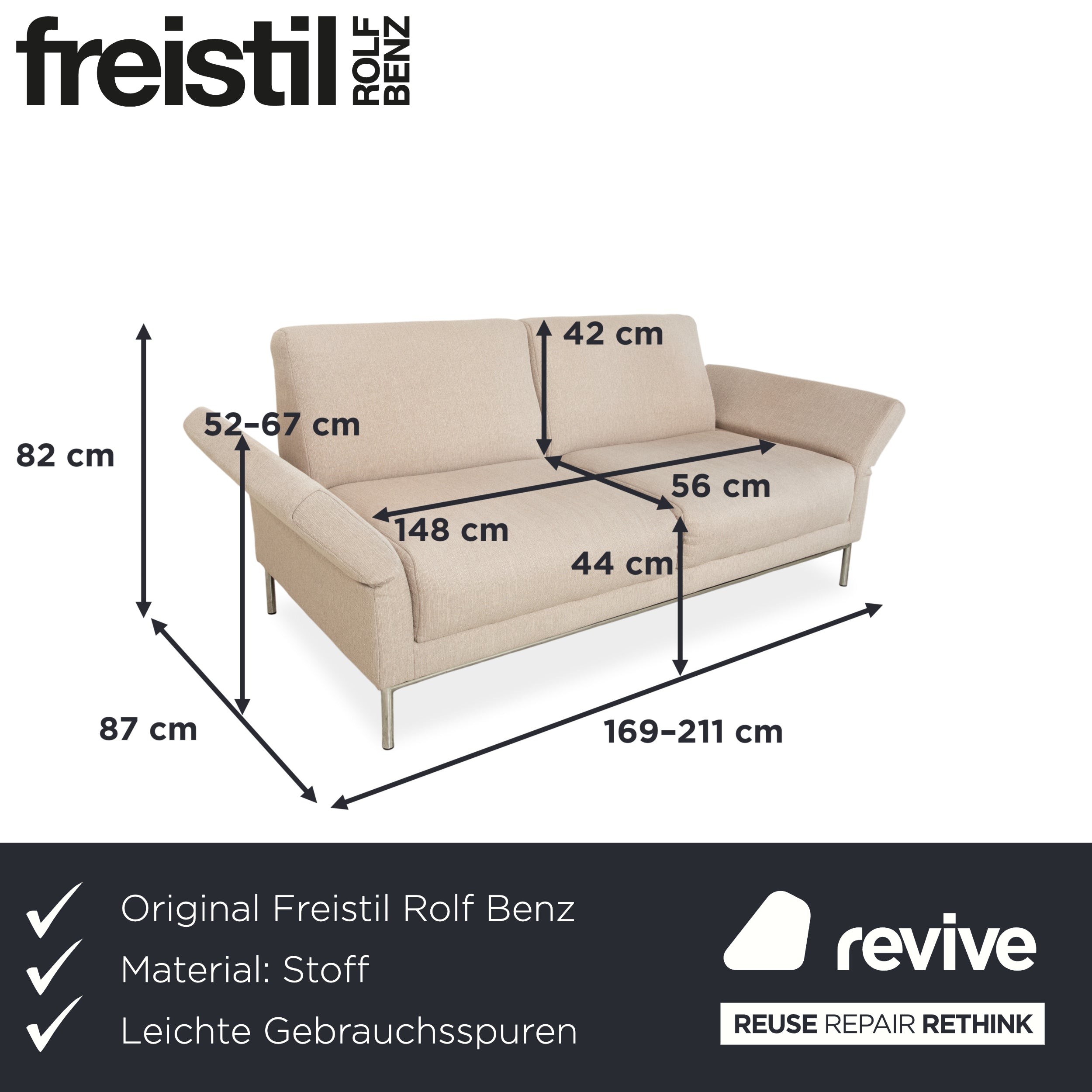 Freistil Rolf Benz 141 Stoff Dreisitzer	Beige Sofa Couch
