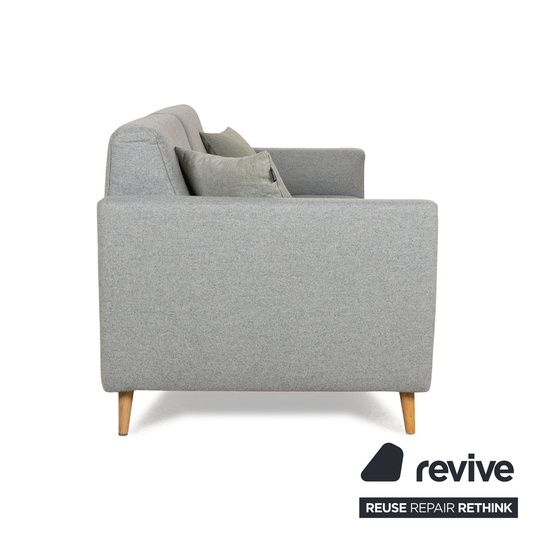 Freistil Rolf Benz 141 Stoff Dreisitzer Grau Sofa Couch Holzfüße Eiche Natur