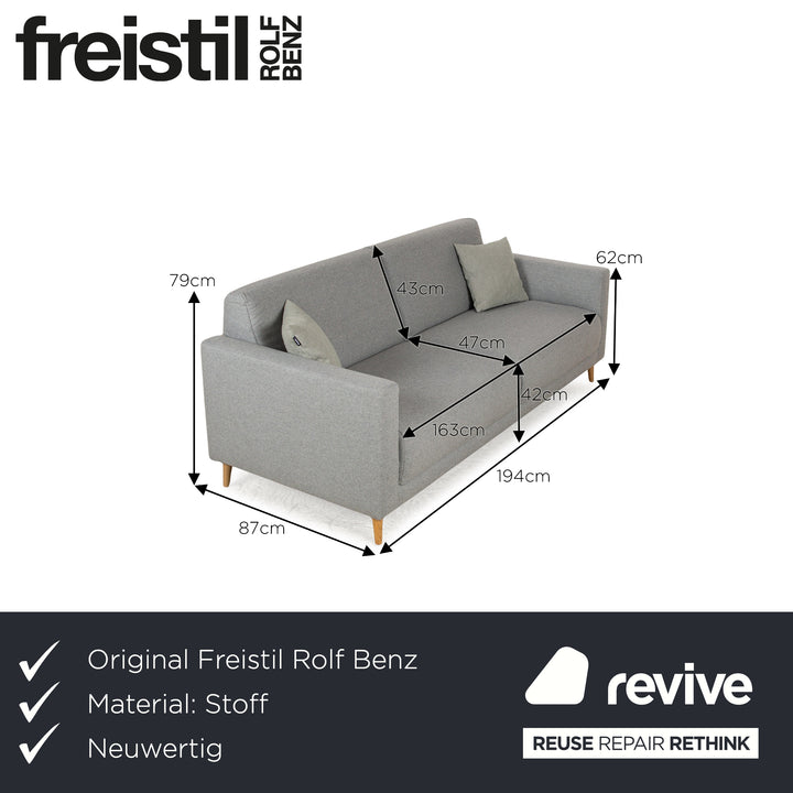 Freistil Rolf Benz 141 Stoff Dreisitzer Grau Sofa Couch Holzfüße Eiche Natur