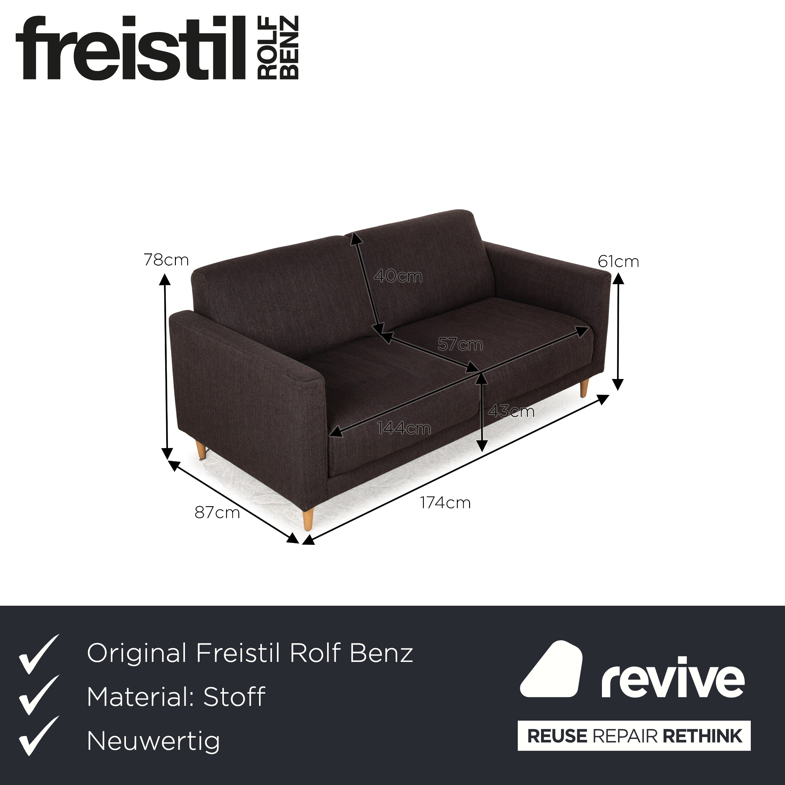 Freistil Rolf Benz 141 Stoff Zweisitzer Grau Sofa Couch