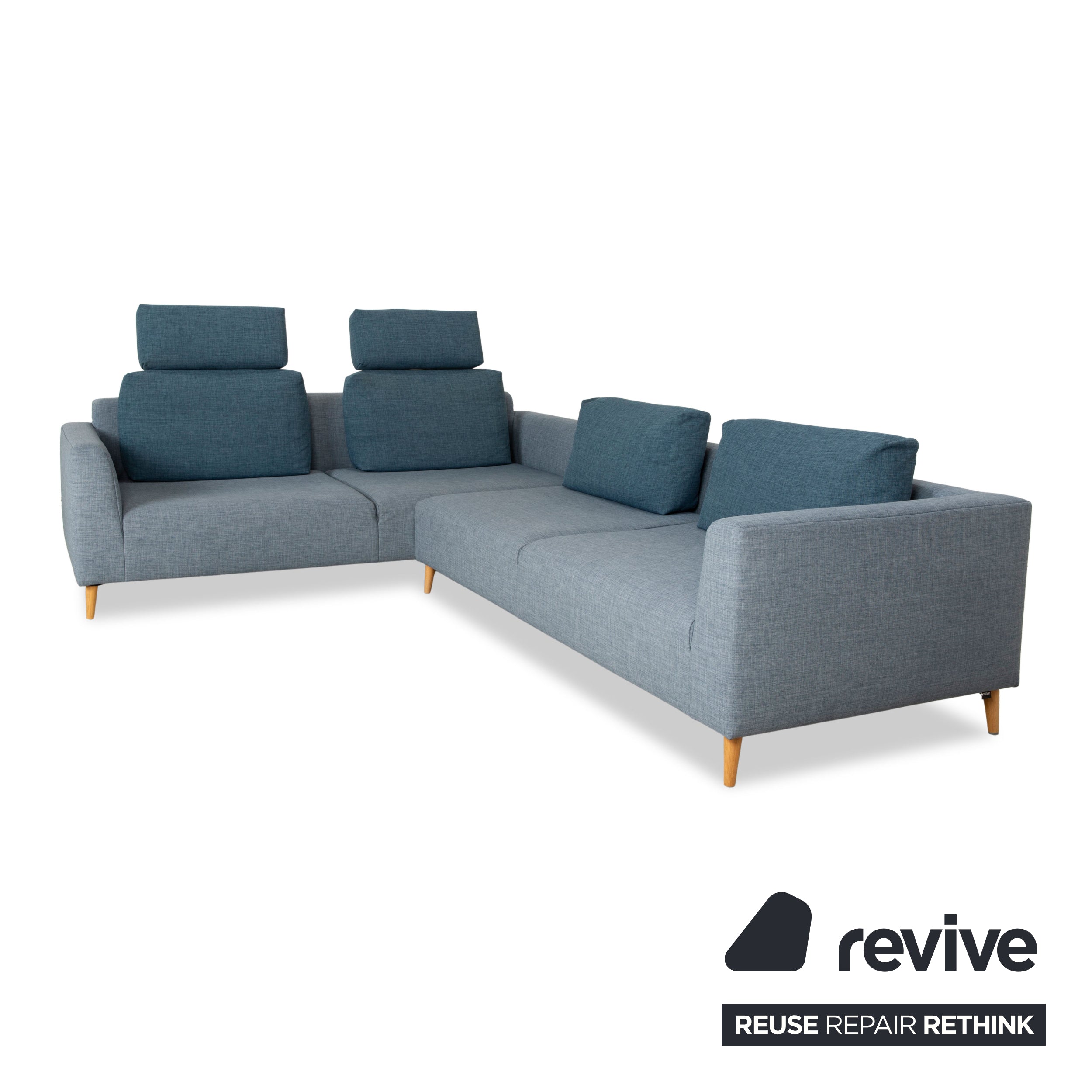 Canapé d'angle en tissu Freistil Rolf Benz 162 gris bleu canapé canapé fonction manuelle