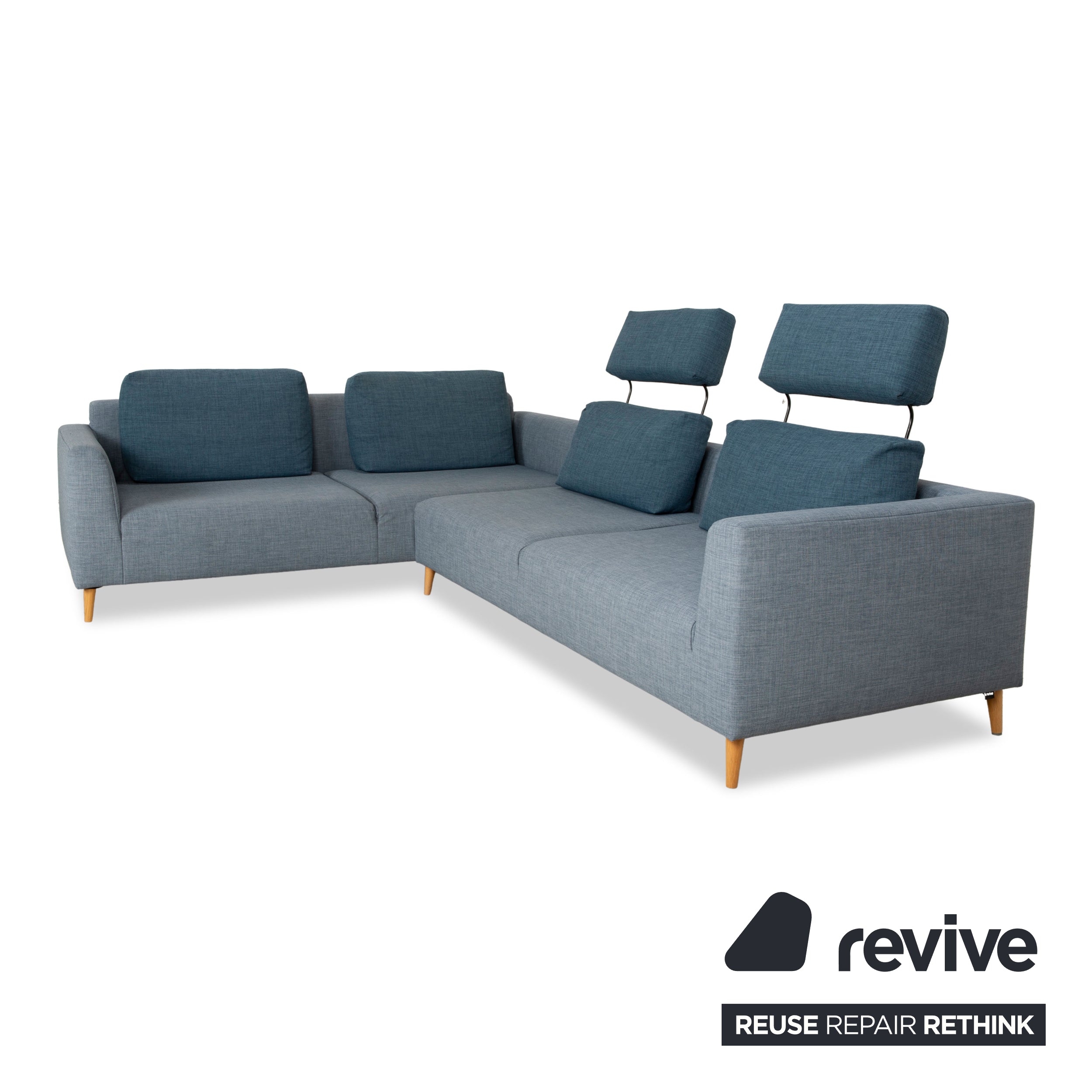Canapé d'angle en tissu Freistil Rolf Benz 162 gris bleu canapé canapé fonction manuelle