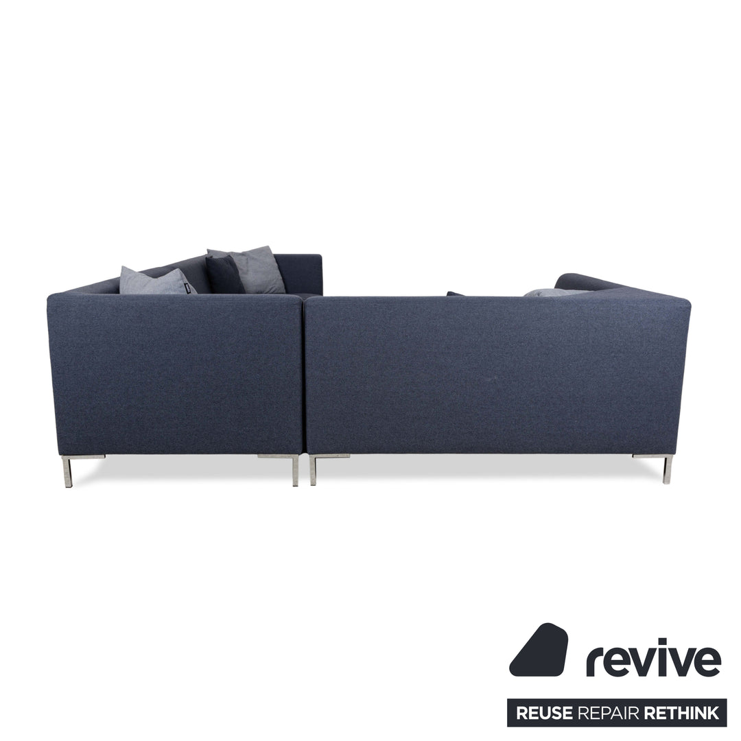 Freistil Rolf Benz 165 Fabric Corner Sofa Blue Grey Chrome Sofa Couch