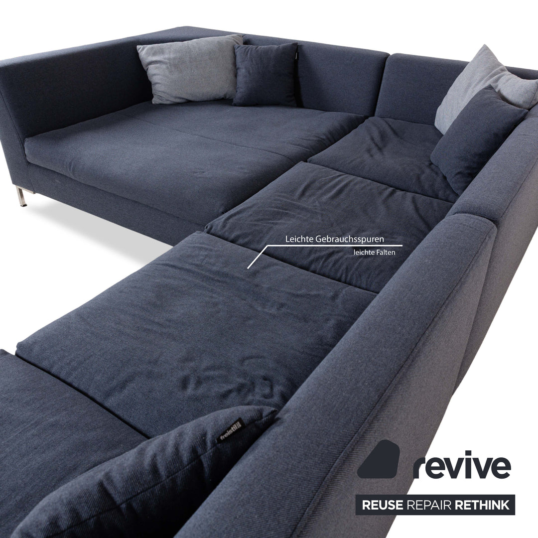 Canapé d'angle Freistil Rolf Benz 165 en tissu bleu gris chromé