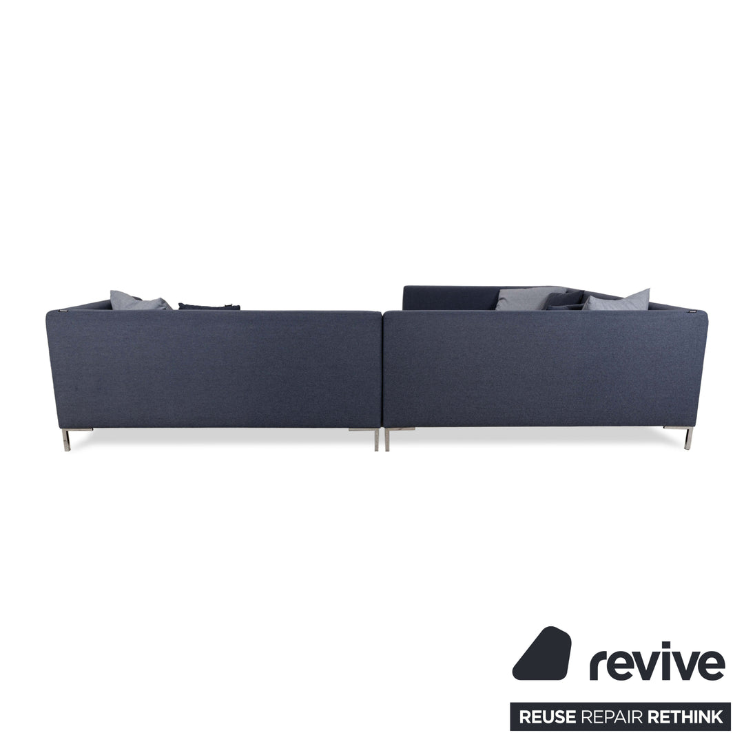 Canapé d'angle Freistil Rolf Benz 165 en tissu bleu gris chromé