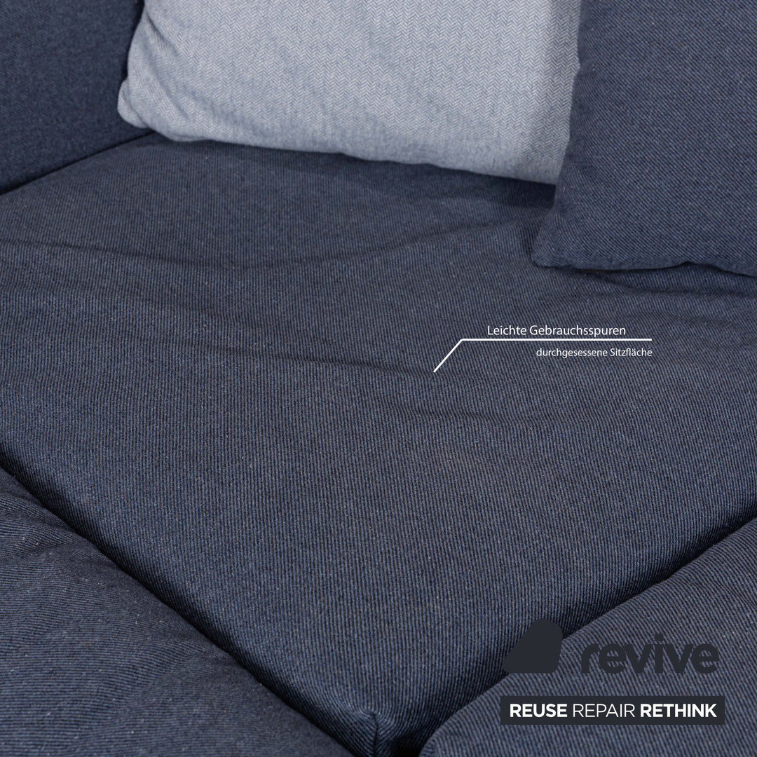 Canapé d'angle Freistil Rolf Benz 165 en tissu bleu gris chromé