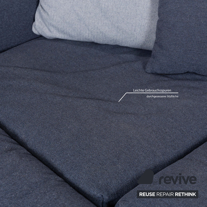 Canapé d'angle Freistil Rolf Benz 165 en tissu bleu gris chromé