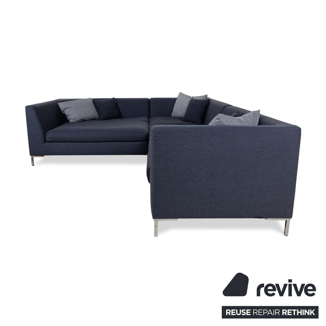 Canapé d'angle Freistil Rolf Benz 165 en tissu bleu gris chromé
