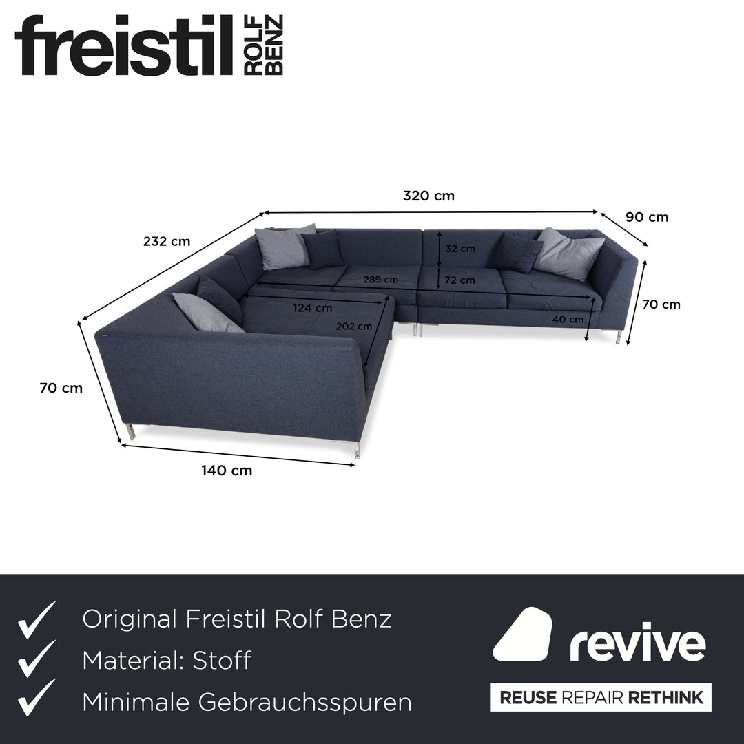 Canapé d'angle Freistil Rolf Benz 165 en tissu bleu gris chromé