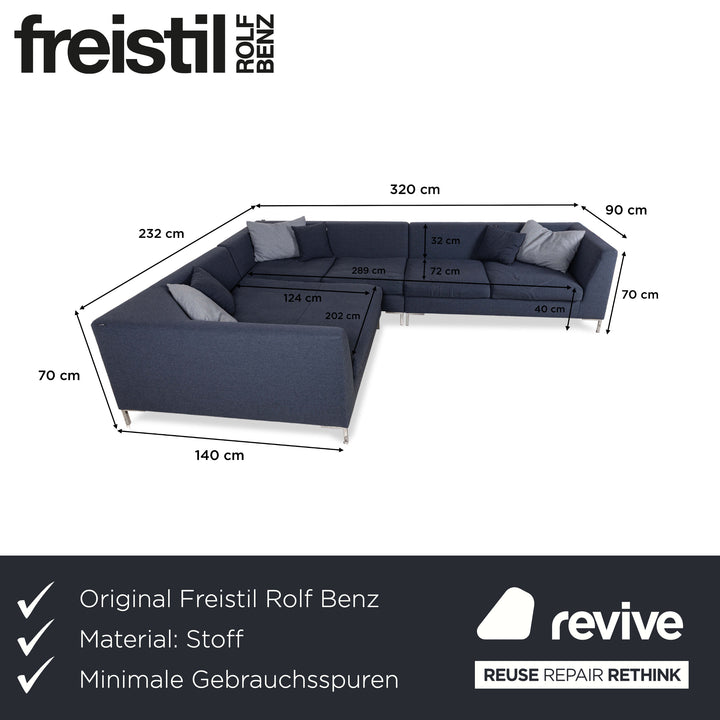 Canapé d'angle Freistil Rolf Benz 165 en tissu bleu gris chromé
