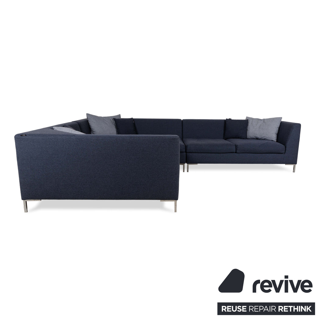 Canapé d'angle Freistil Rolf Benz 165 en tissu bleu gris chromé