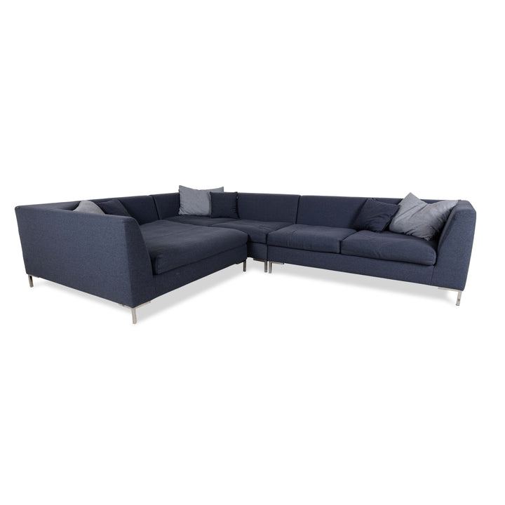 Canapé d'angle Freistil Rolf Benz 165 en tissu bleu gris chromé