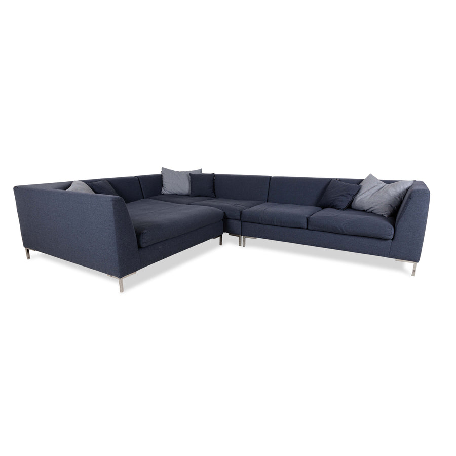 Freistil Rolf Benz 165 stoffen hoekbank blauwgrijs chroom bank sofa