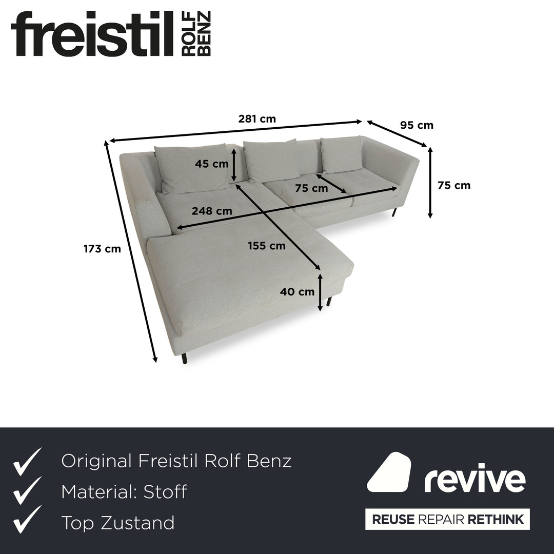 Freistil Rolf Benz 165 fabric corner sofa grey récamière left sofa couch