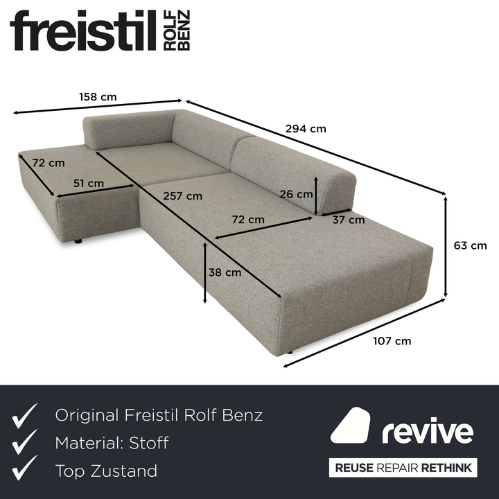 Freistil Rolf Benz 184 canapé d'angle en tissu gris canapé