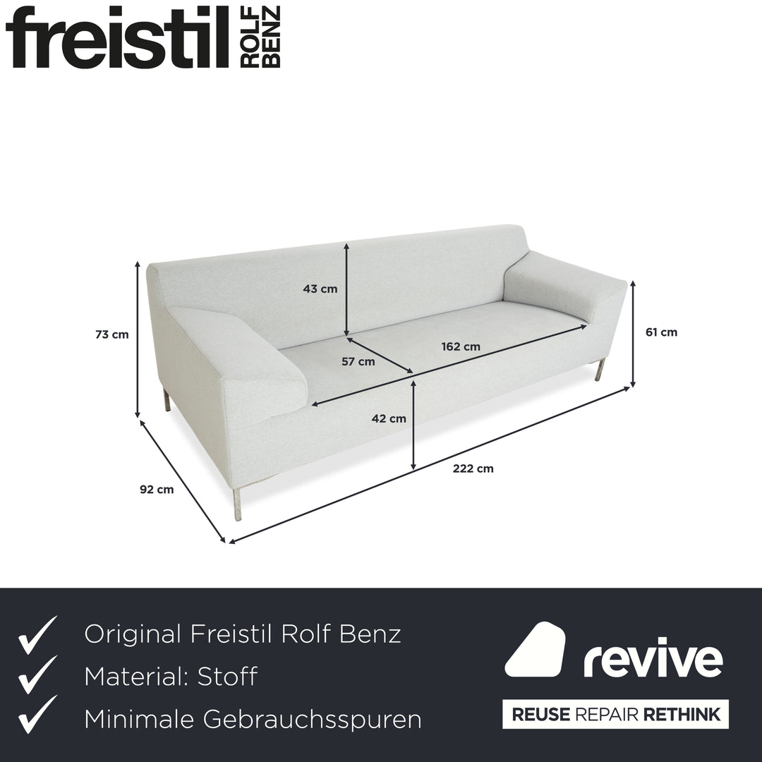 Freistil Rolf Benz 185 fabric three-seater light grey blue sofa couch