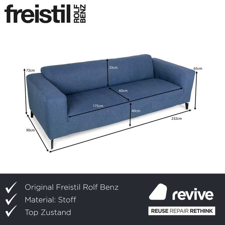 Freestyle Rolf Benz 186 Fabric Three-Seater Blue Sofa Couch