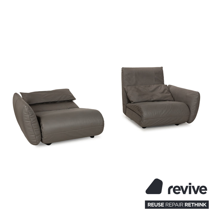Freestyle Rolf Benz Leather Sofa Set Grey Two-Seater Stool Couch Manual Function