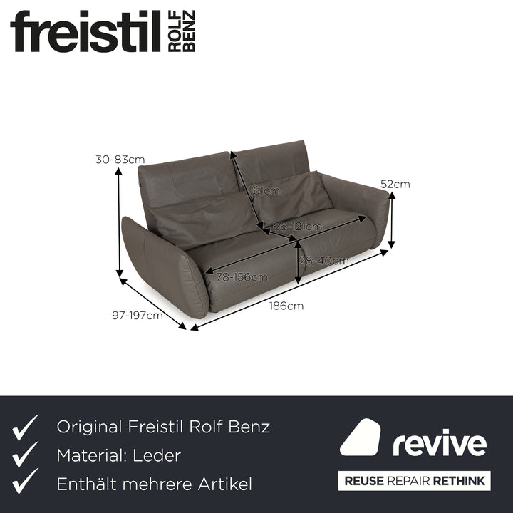 Freestyle Rolf Benz Leather Sofa Set Grey Two-Seater Stool Couch Manual Function