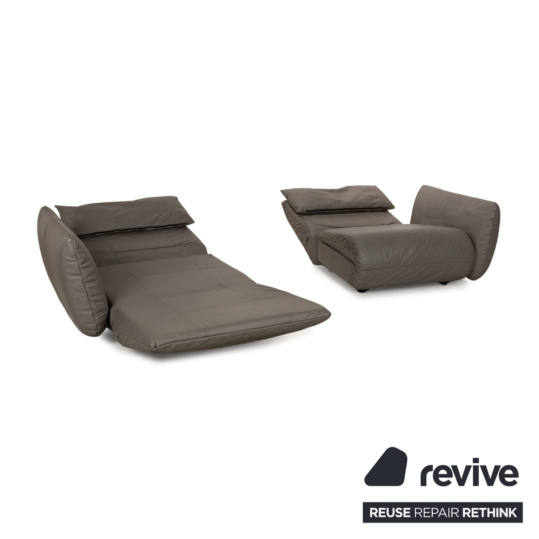 Freistil Rolf Benz Leather Two-Seater Gray Sofa Couch Manual Function