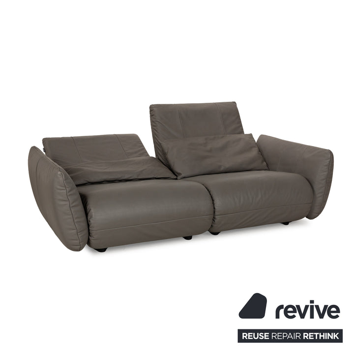 Freistil Rolf Benz Leather Two-Seater Gray Sofa Couch Manual Function