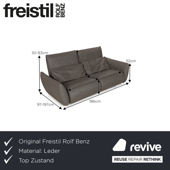 Freistil Rolf Benz Leather Two-Seater Gray Sofa Couch Manual Function
