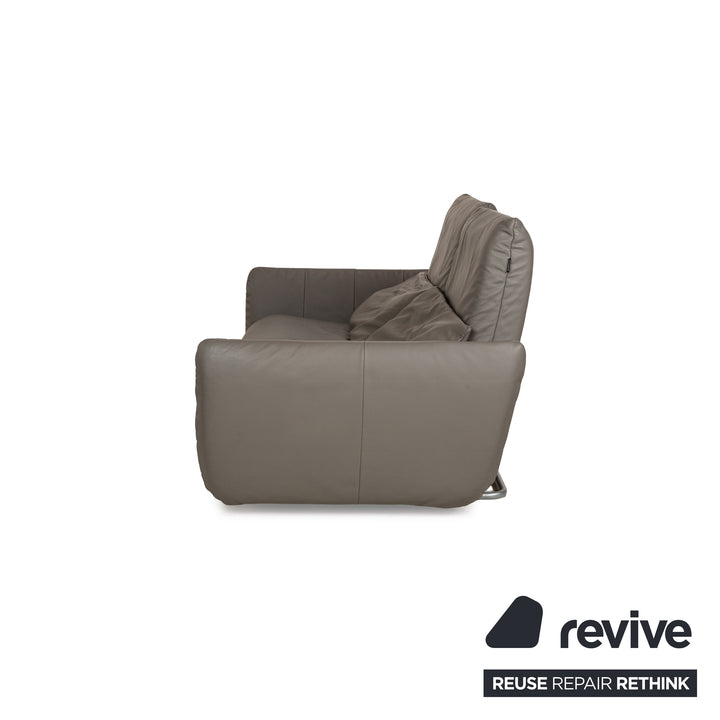 Freistil Rolf Benz Leather Two-Seater Gray Sofa Couch Manual Function