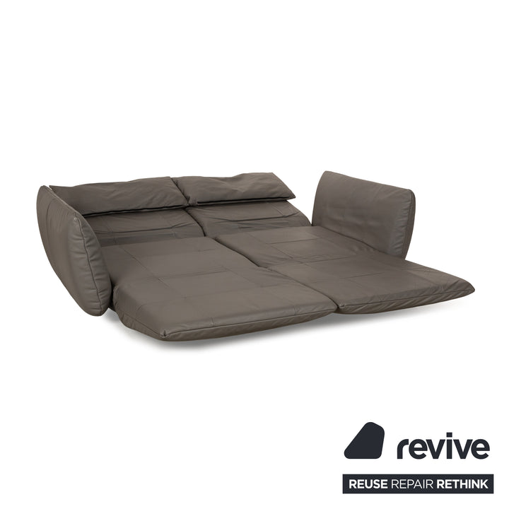Freistil Rolf Benz Leather Two-Seater Gray Sofa Couch Manual Function