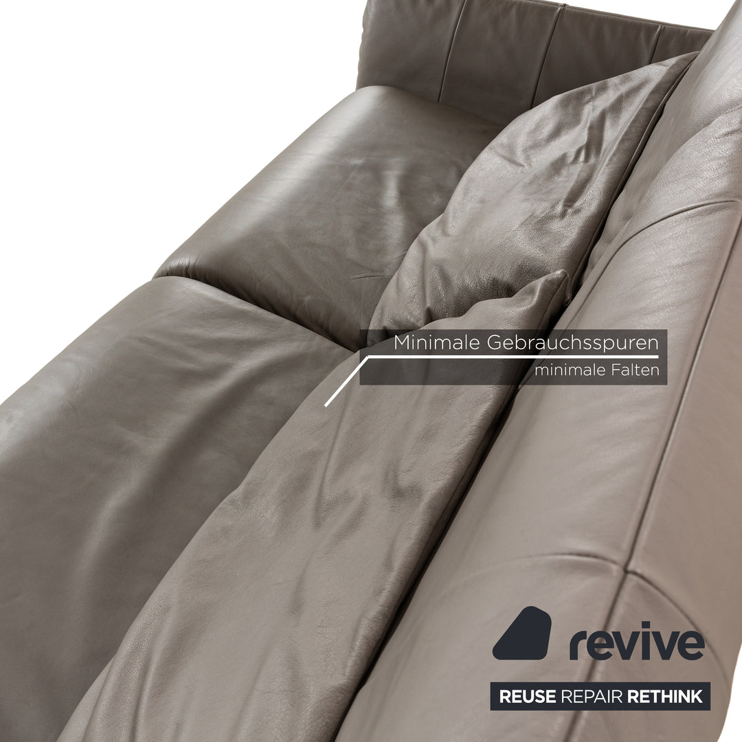 Freistil Rolf Benz Leather Two-Seater Gray Sofa Couch Manual Function