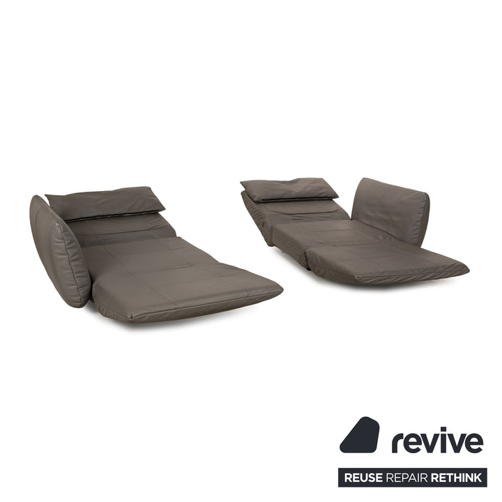 Freistil Rolf Benz Leather Two-Seater Gray Sofa Couch Manual Function