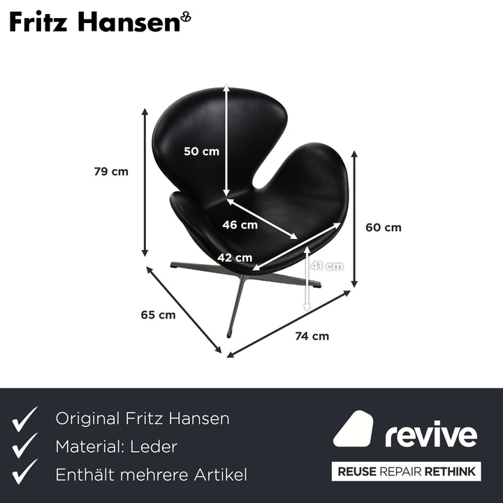 Fritz Hansen 2x Swan Chair Leder Sessel Schwarz manuelle Funktion mit Drehstopp Funktion