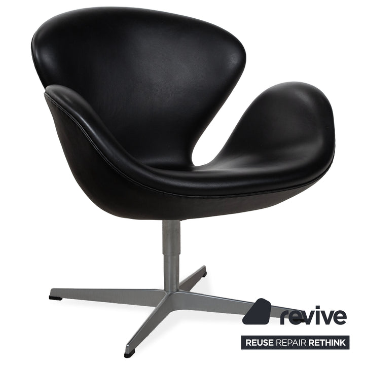 Fritz Hansen 2x Swan Chair Leder Sessel Schwarz manuelle Funktion mit Drehstopp Funktion