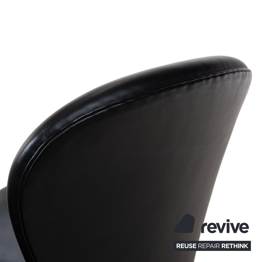 Fritz Hansen 2x Swan Chair Leder Sessel Schwarz manuelle Funktion mit Drehstopp Funktion