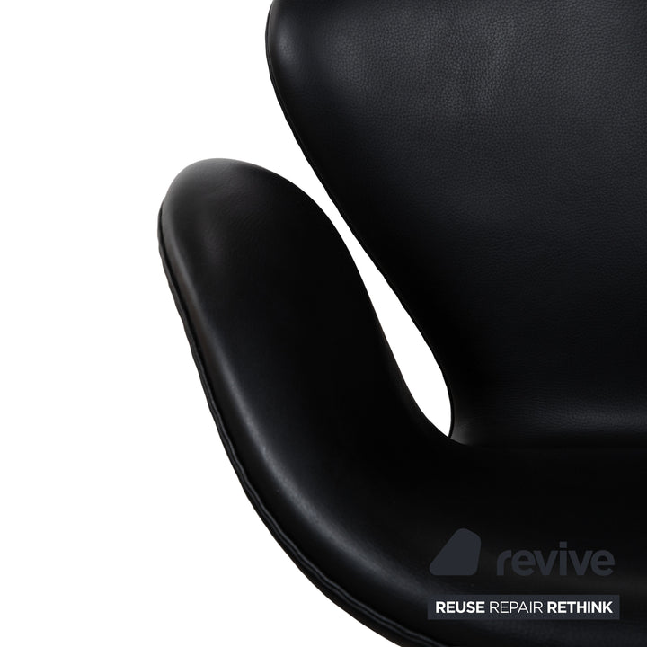 Fritz Hansen 2x Swan Chair Leder Sessel Schwarz manuelle Funktion mit Drehstopp Funktion