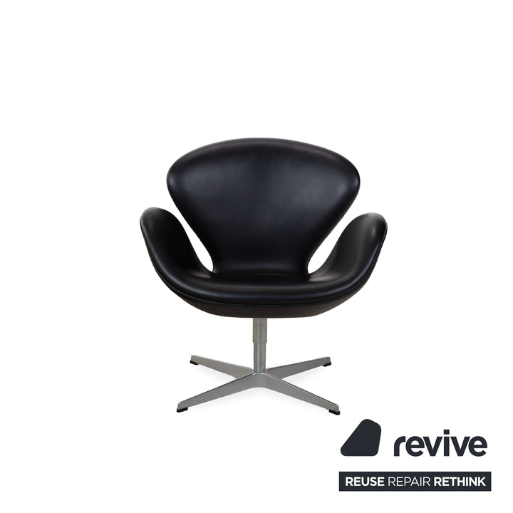 Fritz Hansen 2x Swan Chair Leder Sessel Schwarz manuelle Funktion mit Drehstopp Funktion