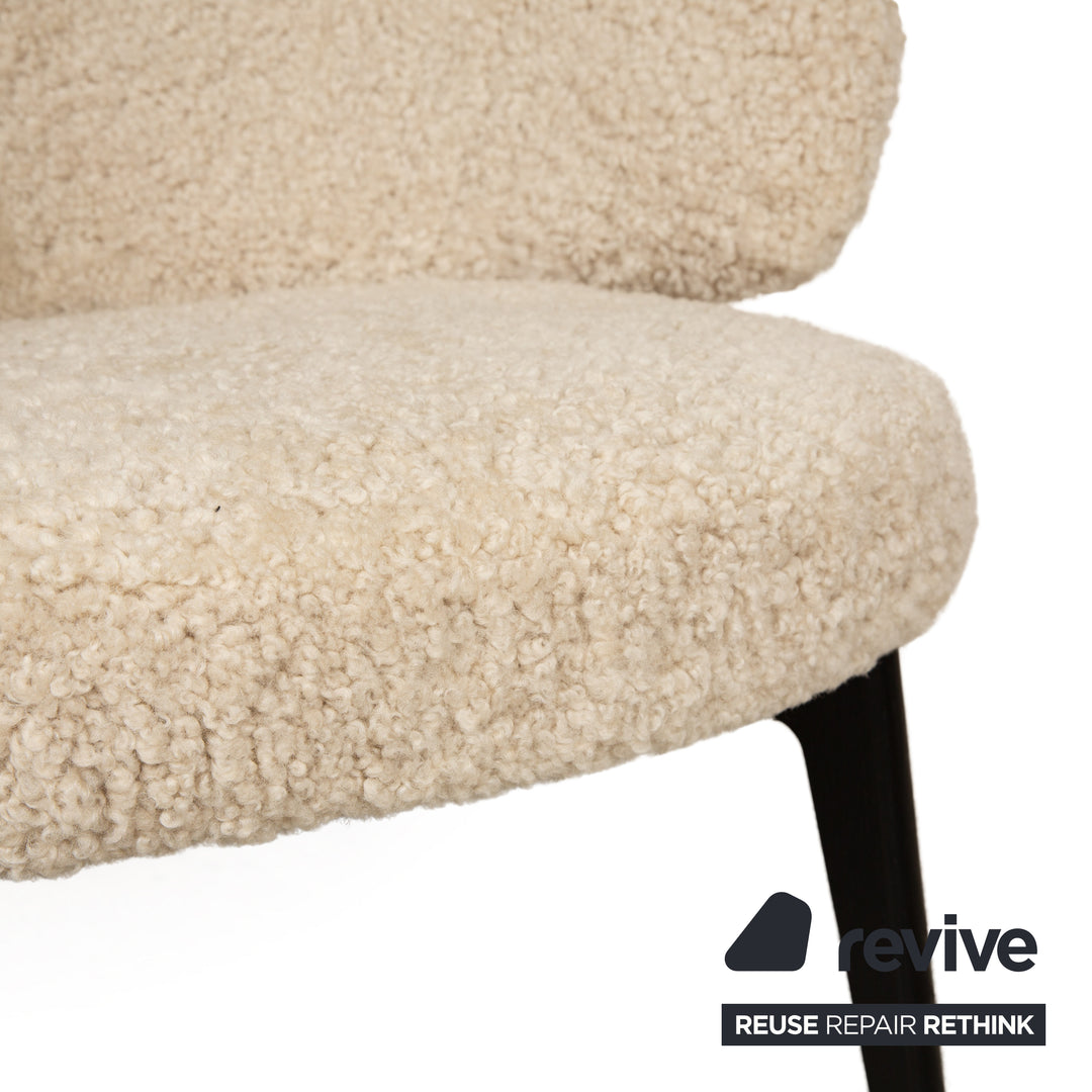 Fritz Hansen LET Fur Armchair Cream Real Sheepskin Wooden Frame Black