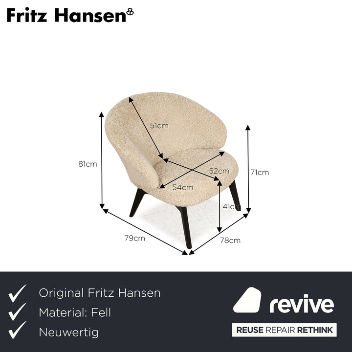 Fritz Hansen LET Fur Armchair Cream Real Sheepskin Wooden Frame Black