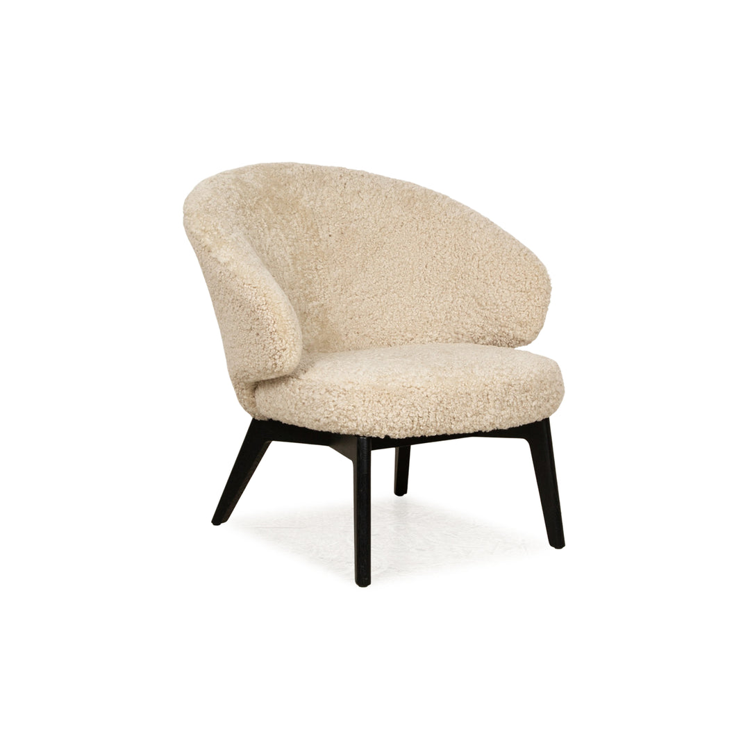 Fritz Hansen LET Fur Armchair Cream Real Sheepskin Wooden Frame Black