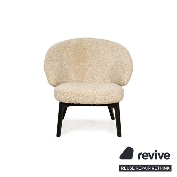 Fritz Hansen LET Fur Armchair Cream Real Sheepskin Wooden Frame Black